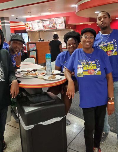 family at bowling alley